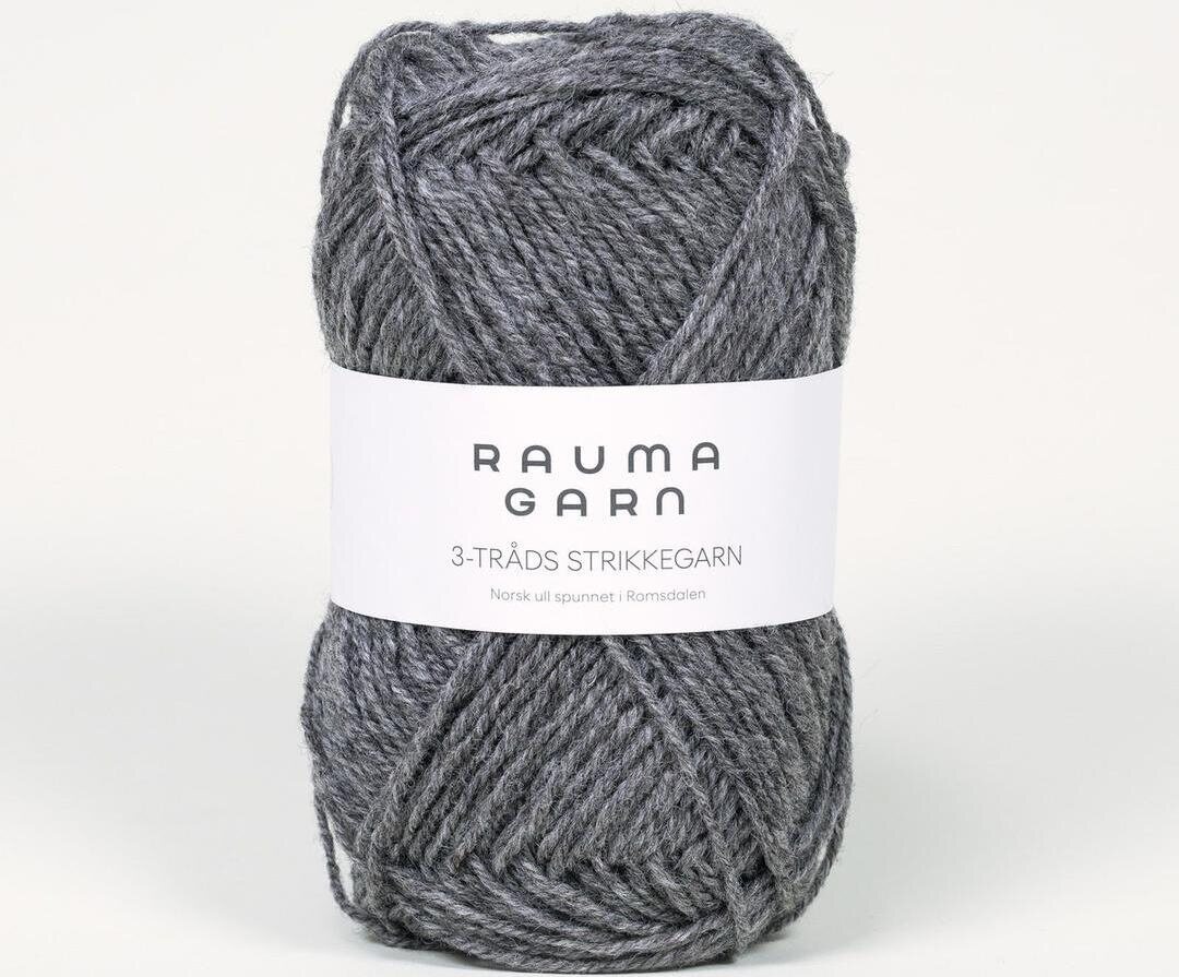 Rauma Garn 3- tr strikkegarn 105 tumma meleerattu harmaa