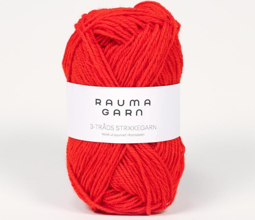 Rauma Garn 3- tr strikkegarn 124 kirkas punainen