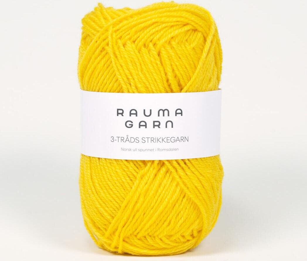 Rauma Garn 3- tr strikkegarn 125 puhdas keltainen