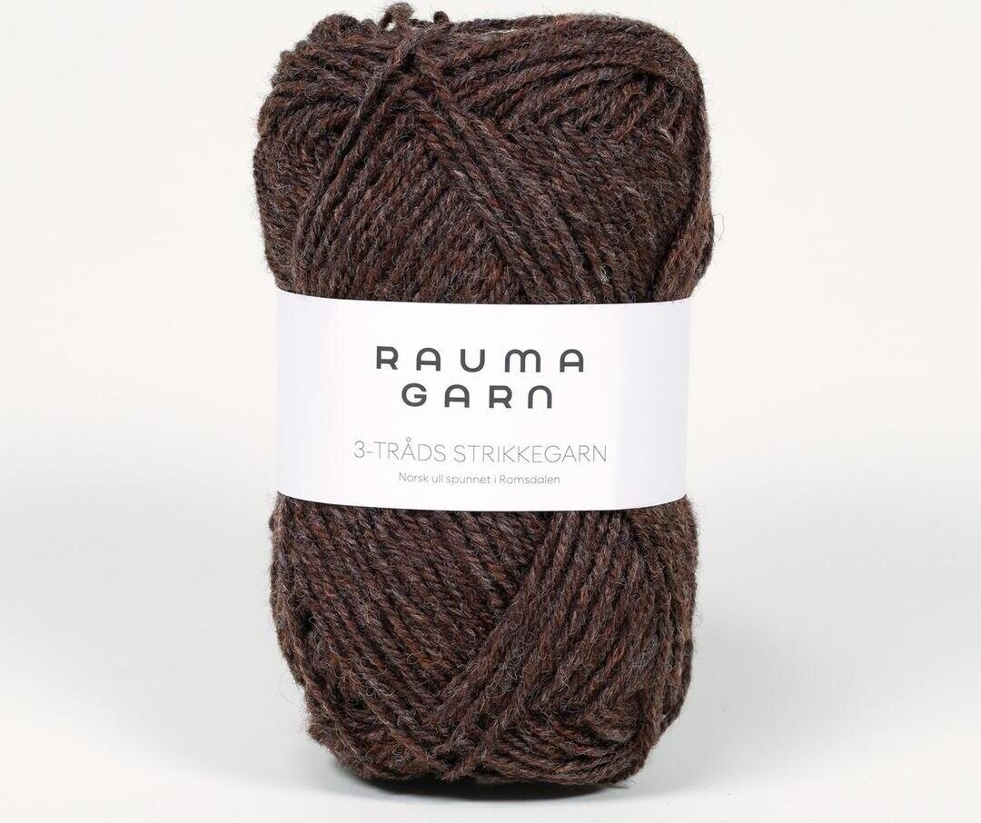 Rauma Garn 3- tr strikkegarn 164 meleerattu tummaruskea