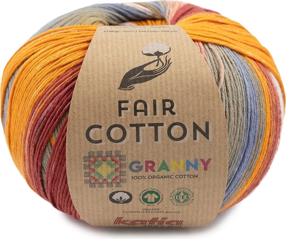 Katia Fair Cotton Granny 302 sini-puna-okra-hiekka
