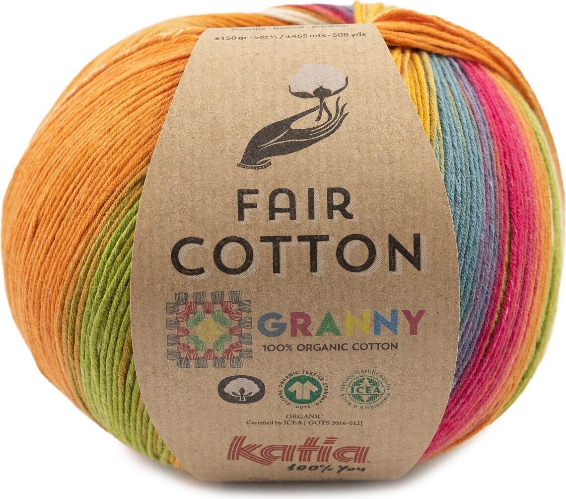 Katia Fair Cotton Granny 303 pinkki-sini-kelta-vihreä-oranssi
