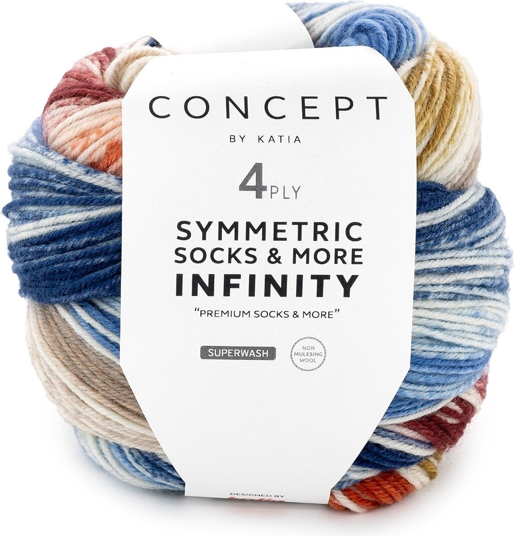 Concept by Katia Infinity Symmetric Socks & more 92 sininen-beige-ruoste-punainen