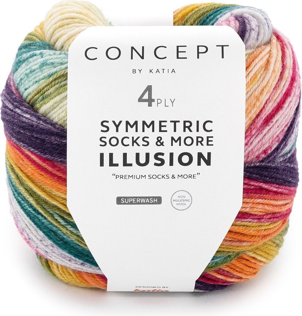 Concept by Katia Symmetric Socks & more Illusion 71 mustikka-punainen-oranssi-vihreä-petrooli