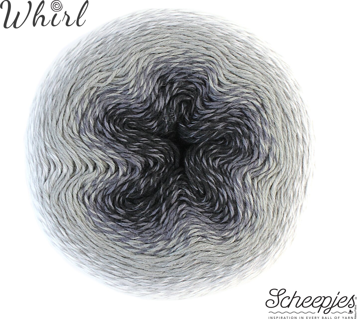 Scheepjes Whirl 751 Liquorice Yumyum mustavalkoharmaa