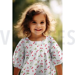 Verhees Textiles Double gauze digital Cherries, valkoinen, pala