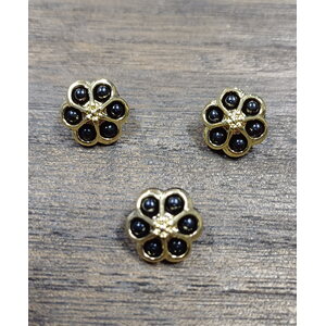 Musta kukka kantanappi, 14 mm (muovi)