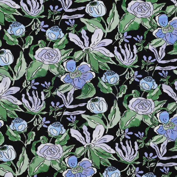 Verhees Textiles Viscose jersey digit. Flowers black